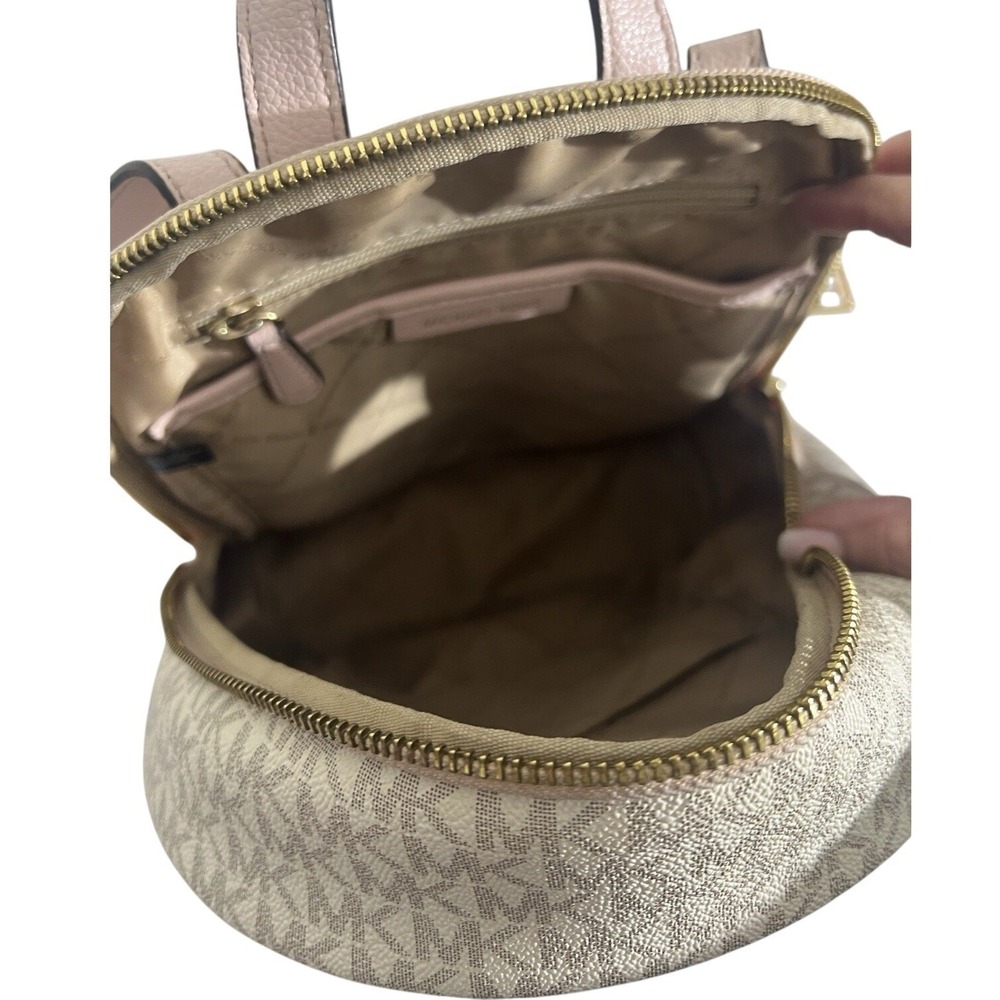 Michael Kors Erin S MINI VanillaPink Backpack Purse MK Signature Logo Pre-owned - Picture 5 of 7